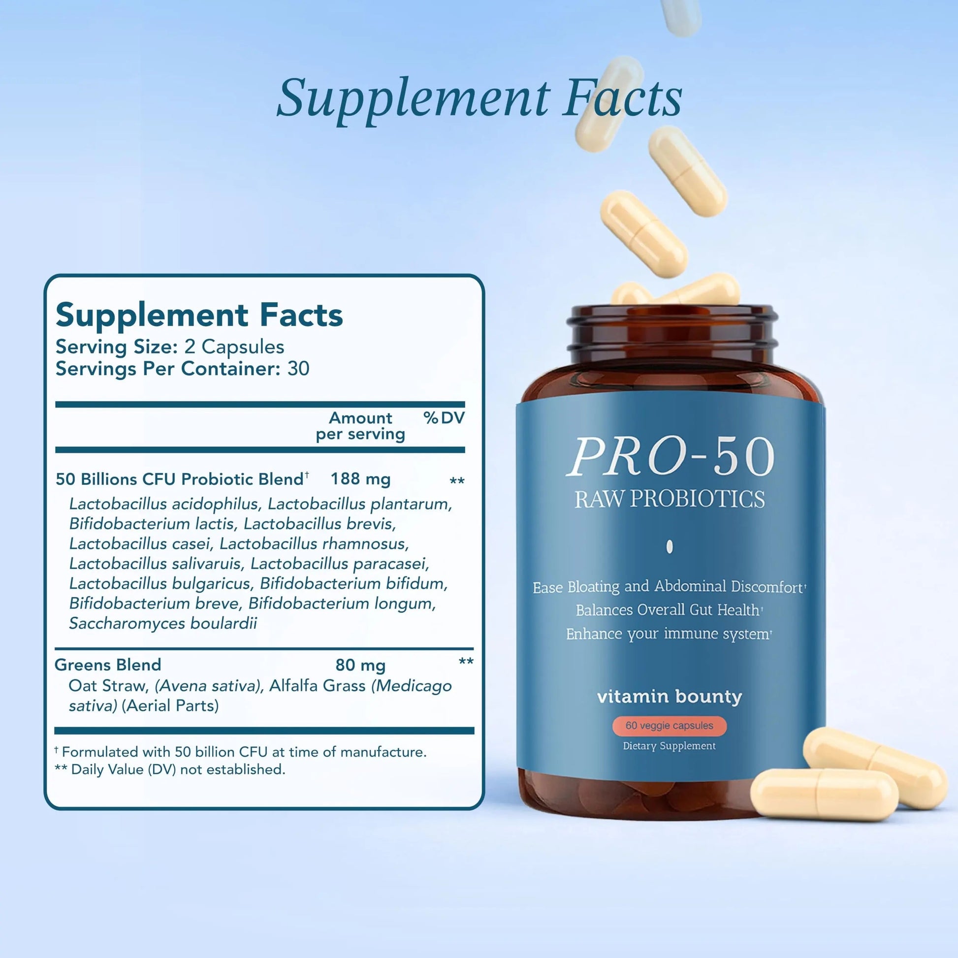 Vitamin Bounty Pro-50 Probiotics 50 Billion CFU for Women & Men - 13 Multi Strain Probiotic + Prebiotic - Digestive Health Supplements for Gut Health Support - Delayed Release Capsules for Men & Women Vitamin Bounty buy australia supplements