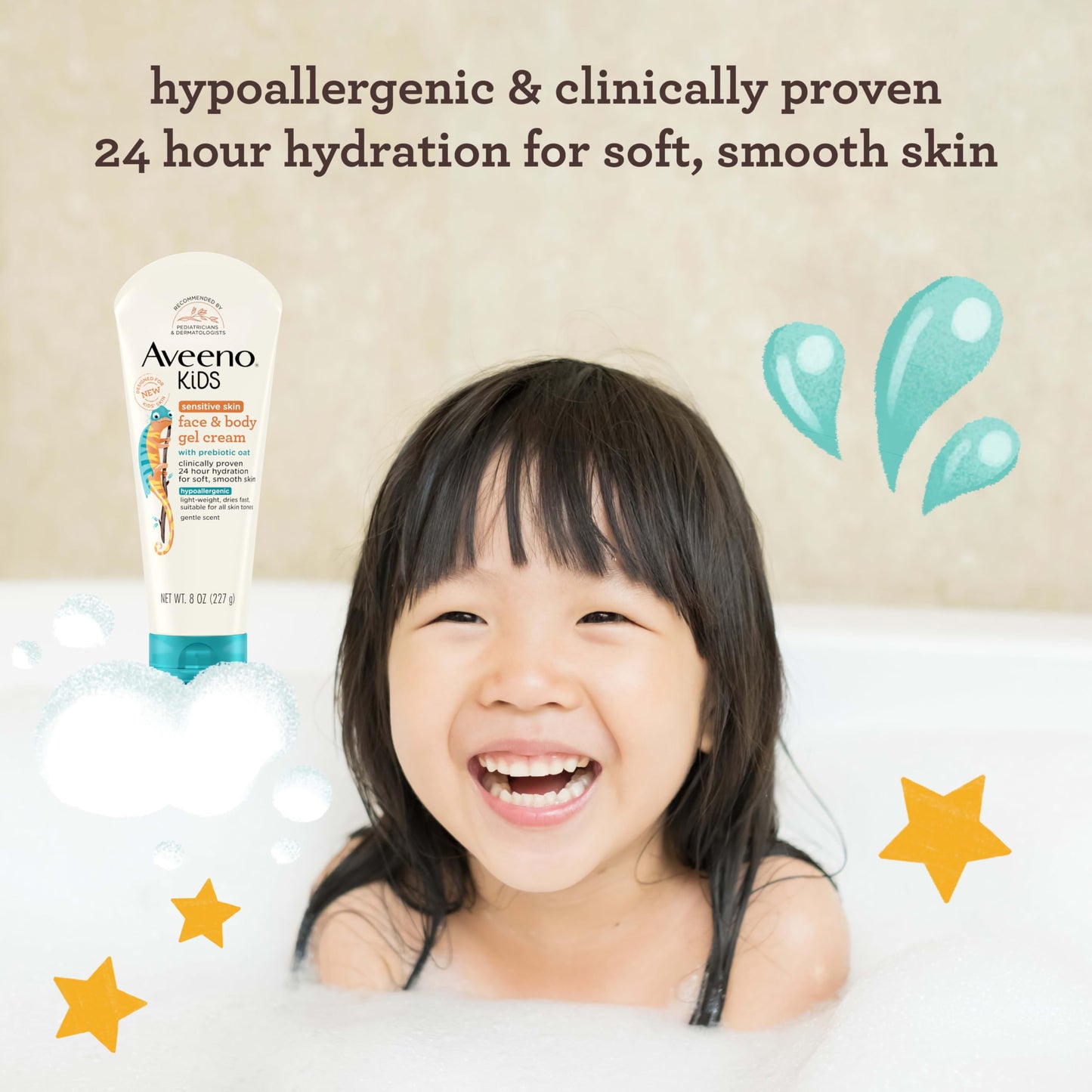 Aveeno Sensitive Skin Face & Body Gel Cream for Kids with Prebiotic Oat, Clinically Proven 24 Hour Hydration for Soft Skin Aveeno Baby