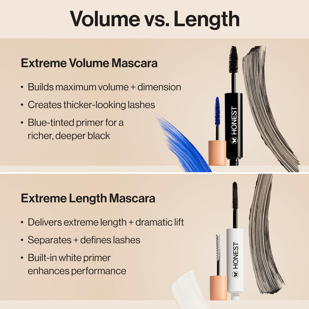 Honest Beauty 2-in-1 Extreme Volume Clean Mascara, Black, 0.27 fl oz Honest Beauty