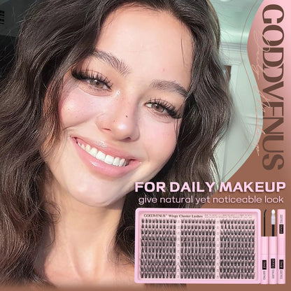 Goddvenus Lash Clusters Kit Wispy Eyelash Clusters Lashes Natural DIY Lash Extension Kit 10-16mm Cluster Eyelash Extensions Kit 300pcs C Curl Individual Lashes Cluster Eyelash (No Tweezers) Goddvenus