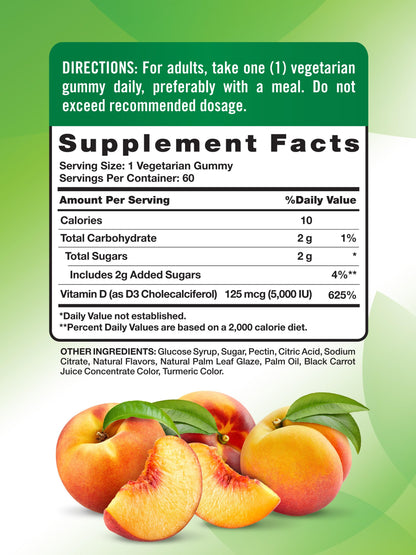 Nature's Truth Vitamin D3 Gummies | 5000 IU | 60 Count | Peach Flavor | Vegetarian, Non-GMO & Gluten Free Supplement Nature's Truth