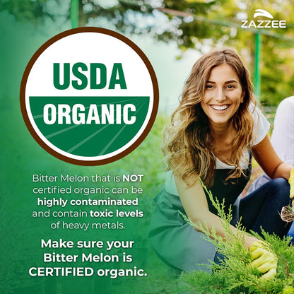 Zazzee USDA Organic Bitter Melon 25:1 Extract, 10% Bitter Principles, Vegan | 150 Capsules, 5 Month Supply, Extra Strength, Momordica Charantia, Antioxidant & Metabolic Support, Non-GMO, Made in the USA Gsupps Australia