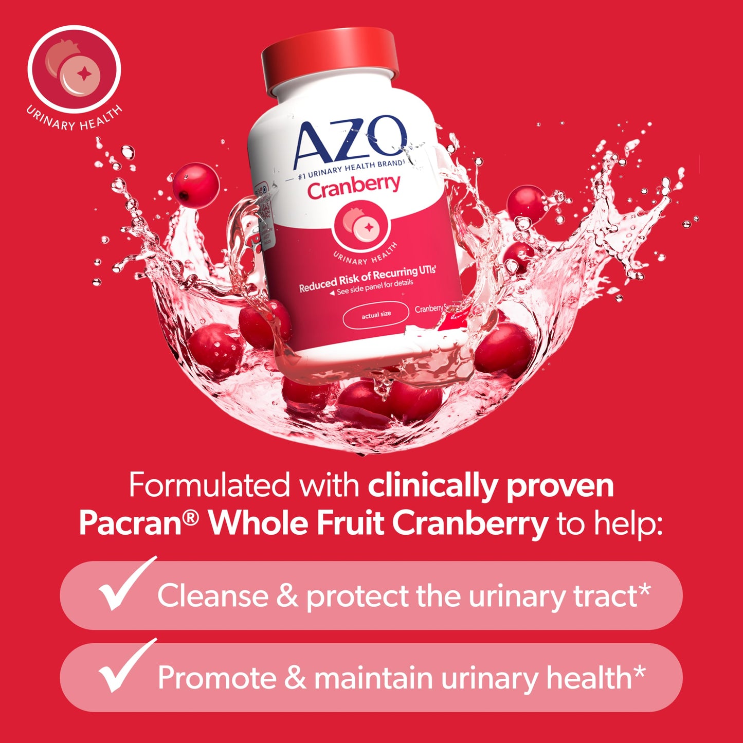 AZO Cranberry Supplement, Made with Concentrated Whole Fruit Cranberry Powder to Help Cleanse and Protect the Urinary Tract AZO