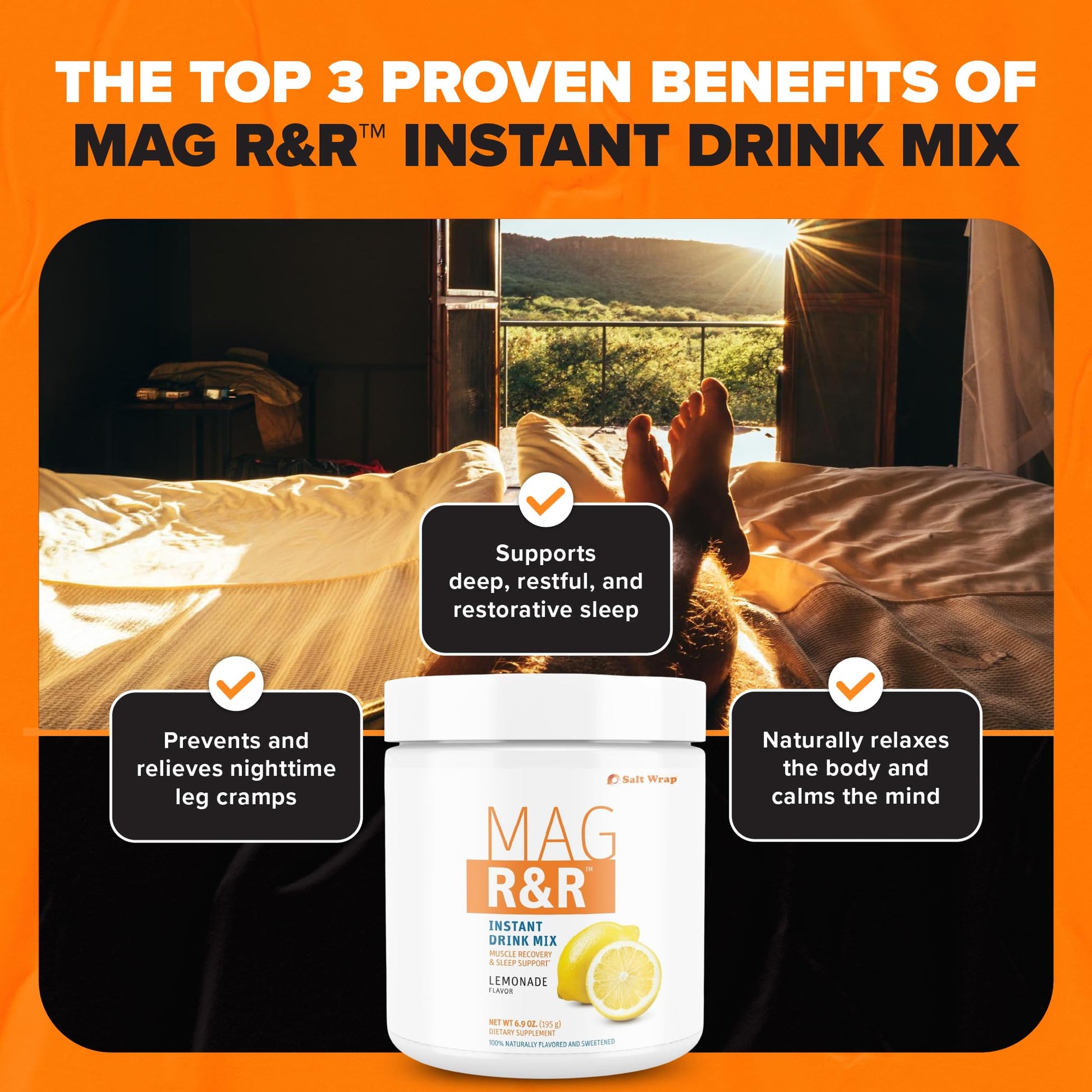 SaltWrap Mag R&R Instant Drink Mix - Sugar-Free Nighttime Magnesium Glycinate Powder with Stevia & FiberSMART® - Muscle Cramp & Leg Cramps Relief, Sleep & Relaxation Support - 30 Servings SaltWrap buy australia supplements