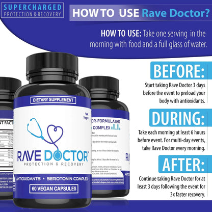 Rave Doctor 5 HTP Supplement - Essential Rave Vitamins for Festival Goers, Rave Accessories, Festival Essentials, Festival Gear, Rave Essentials, 5htp Supplement Rave Doctor