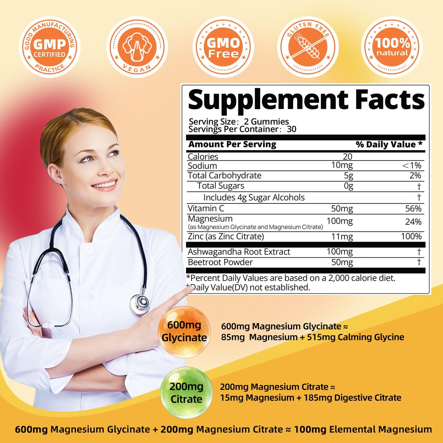 DREAVIO 90 Count Magnesium Glycinate Gummies w/Ashwagandha Supplement - Sugar Free Zinc Magnesium Glycinate DREAVIO