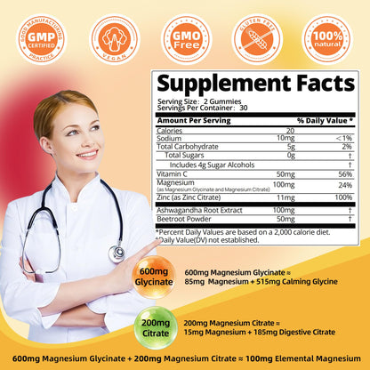 DREAVIO 90 Count Magnesium Glycinate Gummies w/Ashwagandha Supplement - Sugar Free Zinc Magnesium Glycinate DREAVIO