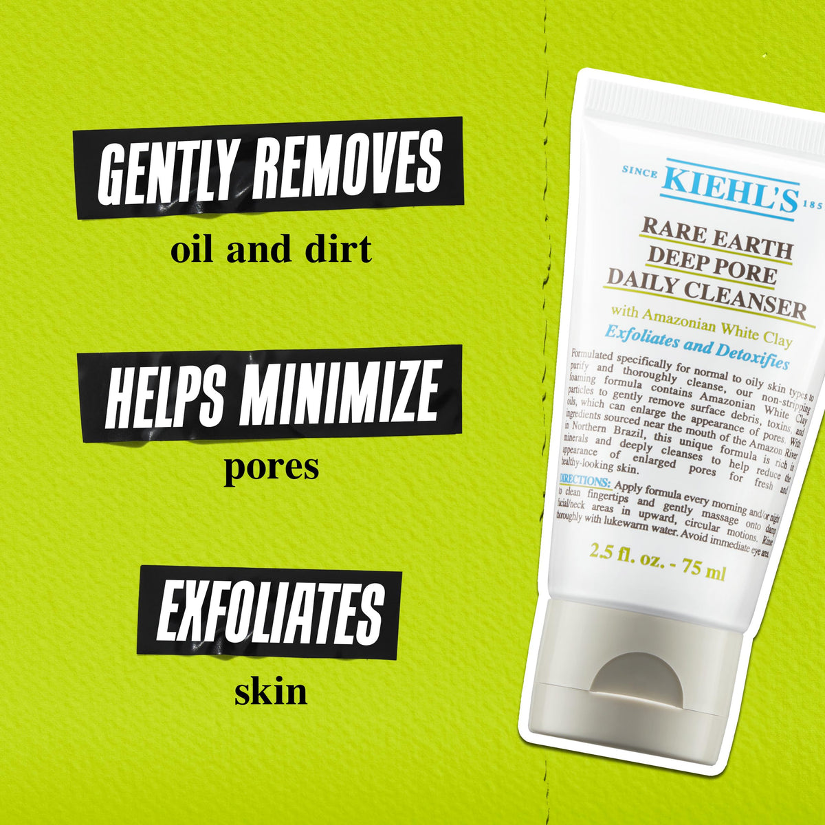 Kiehl's Rare Earth Deep Pore Daily Cleanser, Gentle Exfoliating Face Wash for Oily Skin, Detoxifies & Exfoliates Skin, Minimizes Pores, with Amazonian White Clay, Fragrance-free - 5 fl oz Kiehl's
