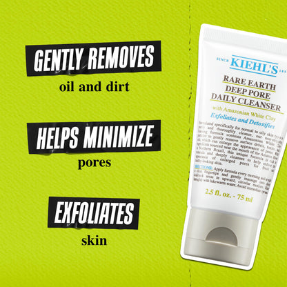 Kiehl's Rare Earth Deep Pore Daily Cleanser, Gentle Exfoliating Face Wash for Oily Skin, Detoxifies & Exfoliates Skin, Minimizes Pores, with Amazonian White Clay, Fragrance-free - 5 fl oz Kiehl's