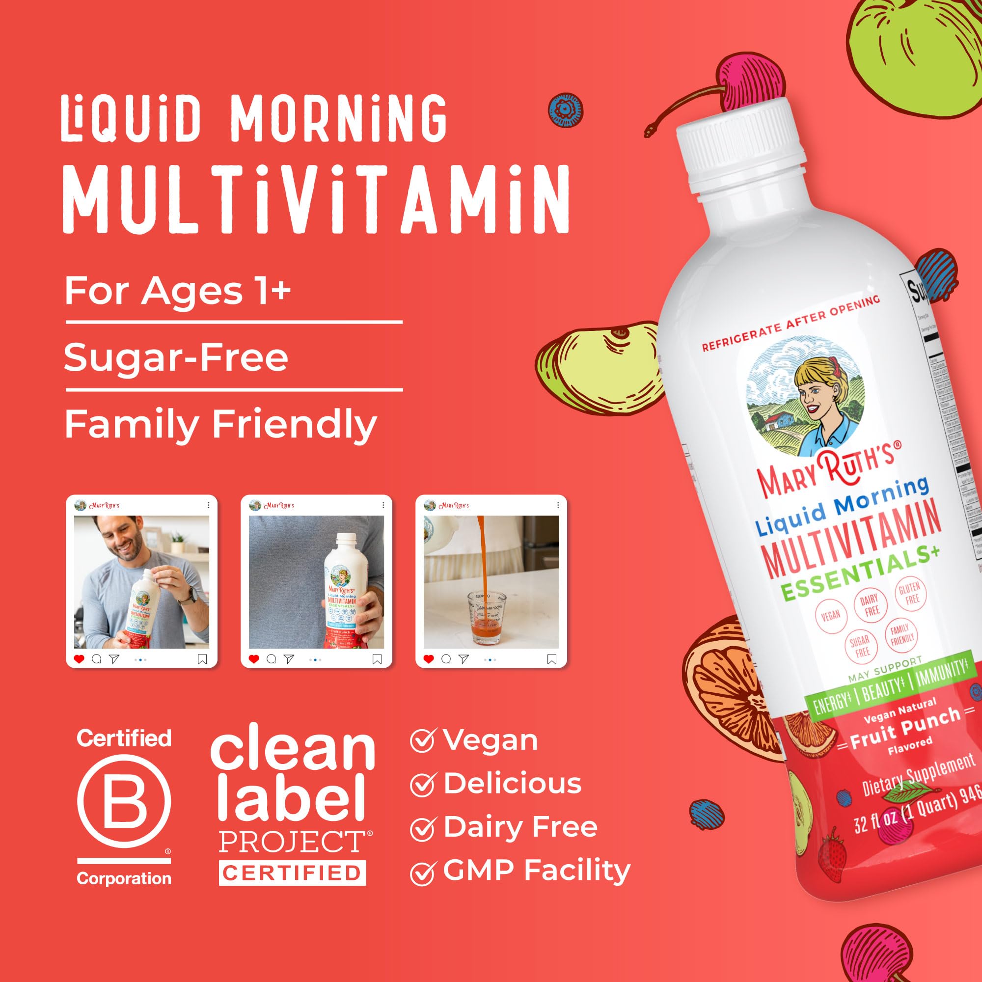 MaryRuth Organics Liquid Morning Multivitamin Essentials+ | Vitamin A C D E B6 B12 Biotin Zinc, Mens Womens Multivitamin, Immune Support, Beauty | Sugar Free | Vitamins for Ages 1+ | Vegan | 32 Fl Oz MARYRUTH'S buy australia supplements