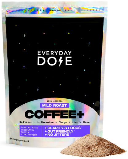 Everyday Dose Premium Adaptogenic Mushroom Coffee with Grass-Fed Collagen, Chaga, Lions Mane & L-Theanine for Better Focus, Energy, Digestion, Skin, and Immunity 30 Servings Everyday Dose
