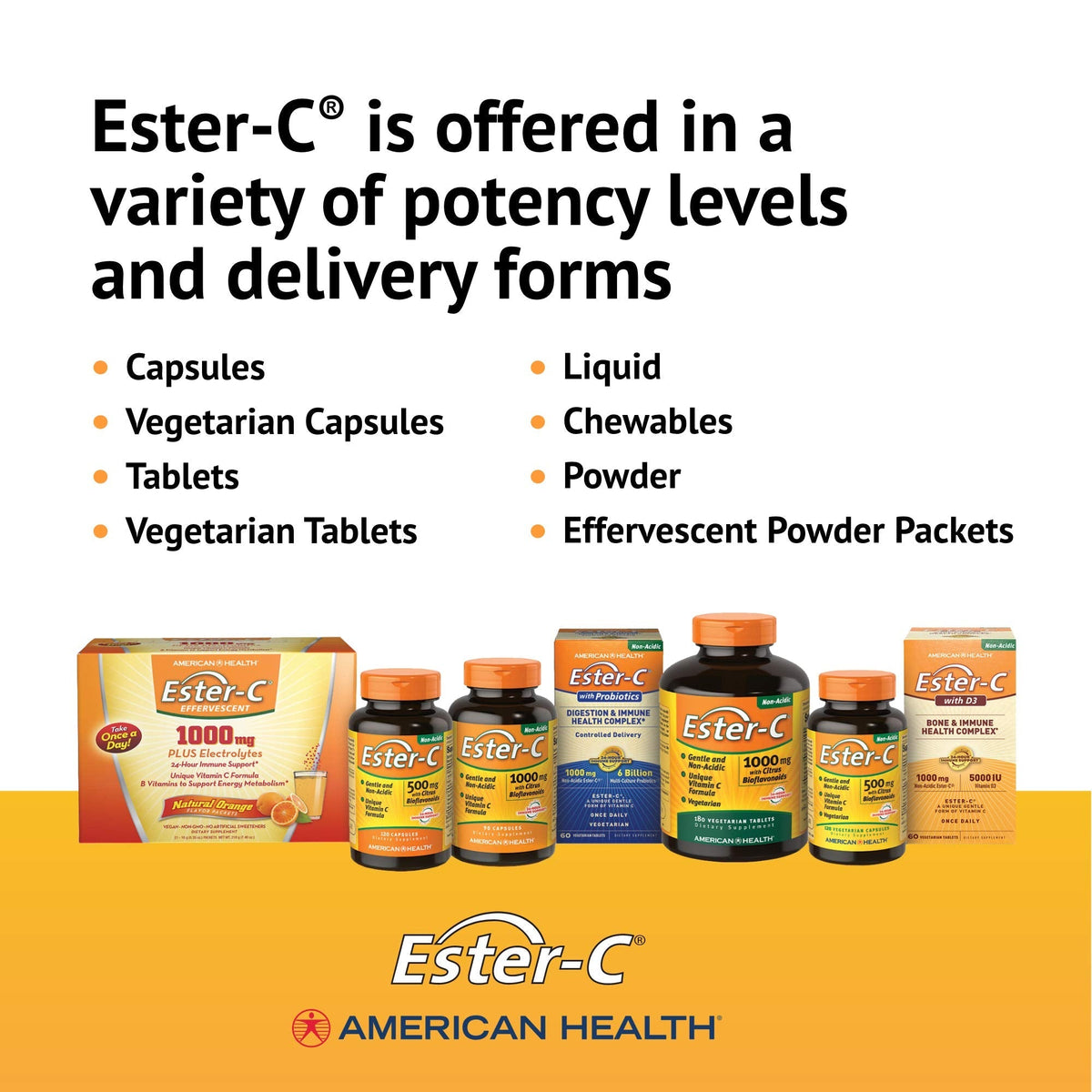 Ester-C American Health with Citrus Bioflavonoids Capsules - 24-Hour Immune Support, Gentle On Stomach, Non-Acidic Vitamin C American Health