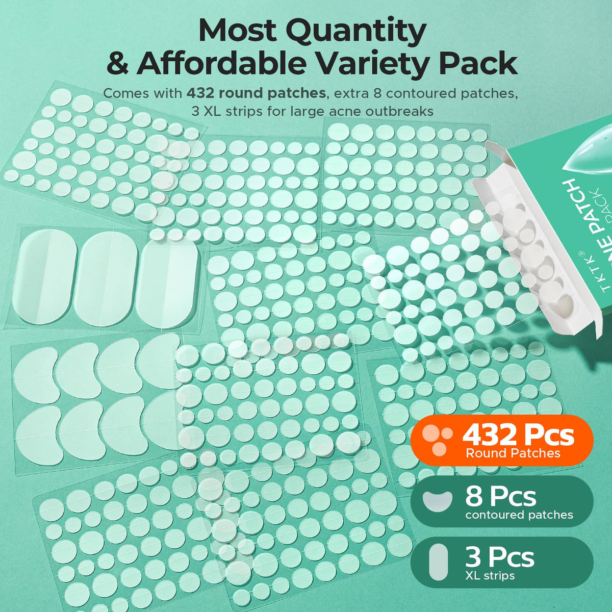 TKTK 443 Count Pimple Patches for Face, Hydrocolloid Acne Cover Patch Bulk TKTK