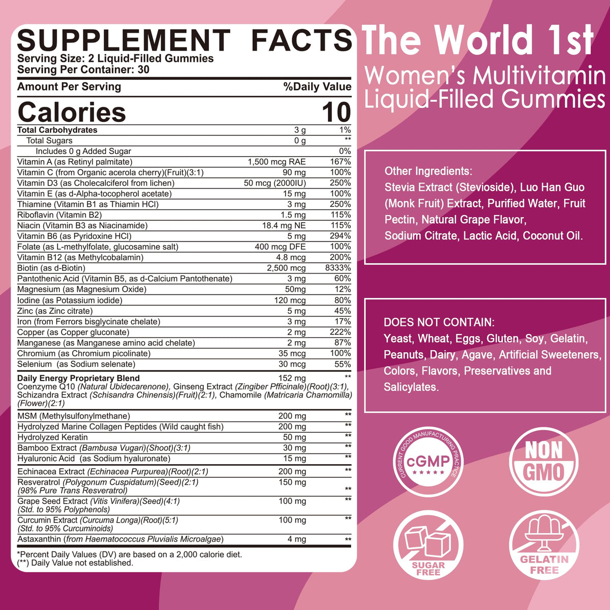 Womens Multivitamin Gummy, Methylated Multivitamin for Women, Biotin, Methylfolate, Iron, Collagen, Vitamins A C D, B Complex, Antioxidants for Women's Daily Support, LILICARE
