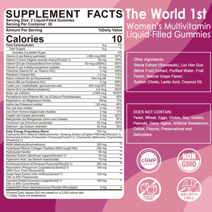 Womens Multivitamin Gummy, Methylated Multivitamin for Women, Biotin, Methylfolate, Iron, Collagen, Vitamins A C D, B Complex, Antioxidants for Women's Daily Support, LILICARE