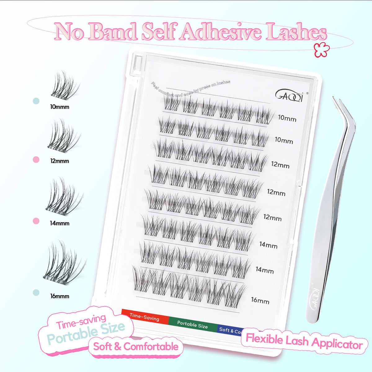 GAQQI Self Adhesive Eyelash Clusters, Natural Pre Glued Lashes 10-16mm,LACE GAQQI