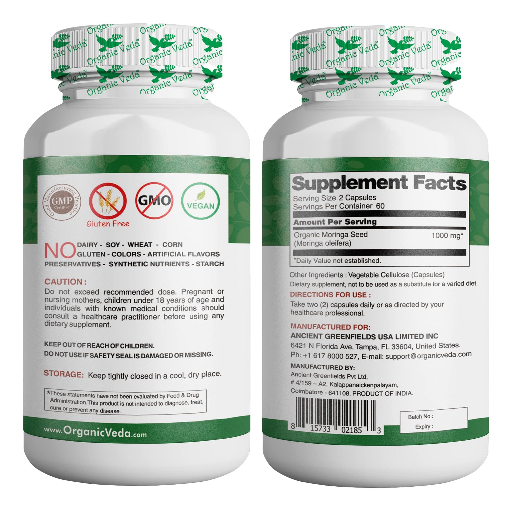 Organic Veda Moringa Seed Capsules - Pure Organic Moringa Capsules Seed Powder Organic Veda buy australia supplements