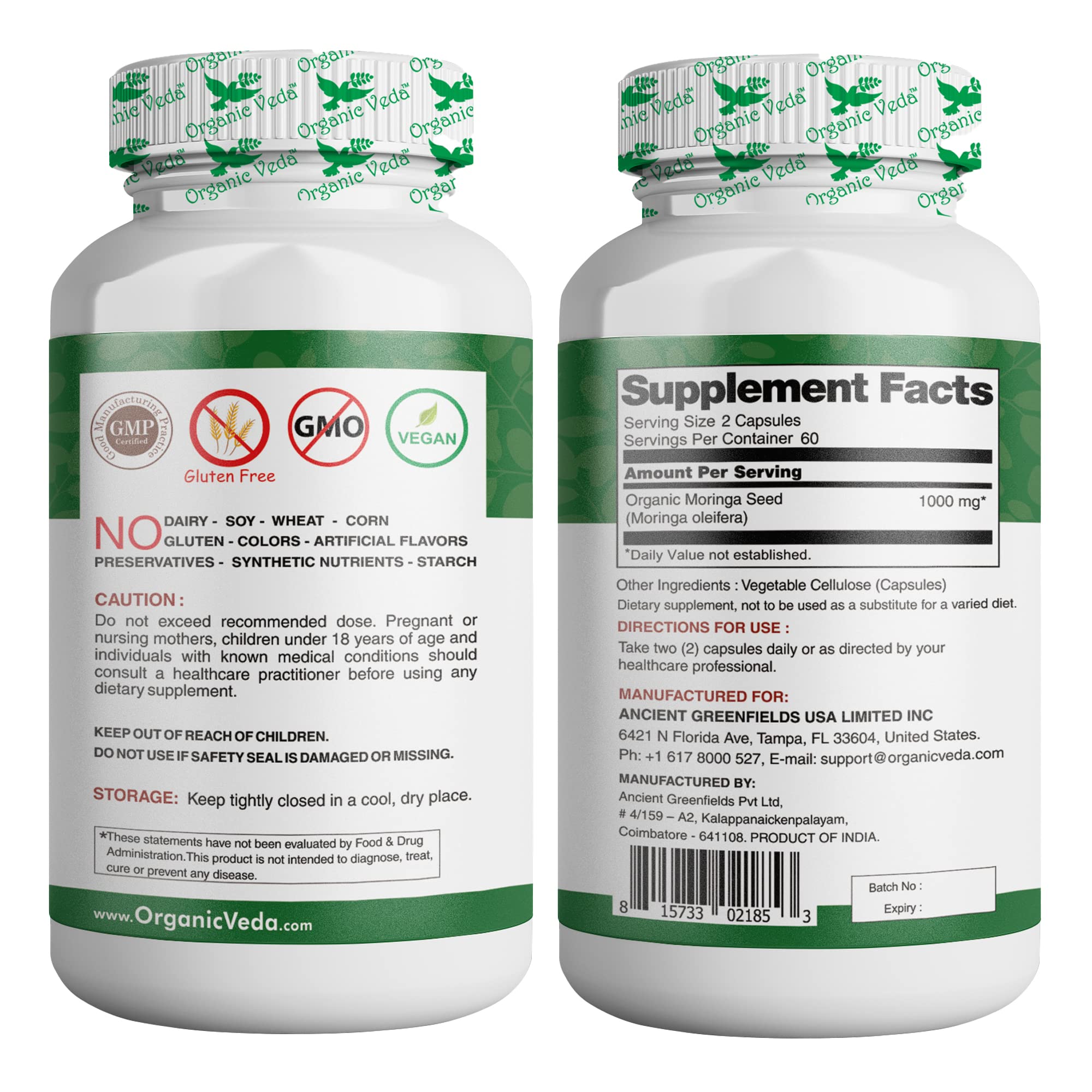 Organic Veda Moringa Seed Capsules - Pure Organic Moringa Capsules Seed Powder Organic Veda buy australia supplements