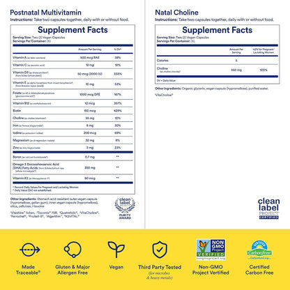 Ritual Postnatal Mom-to-Baby Set, Postpartum Multivitamin and Natal Choline Supplements, Supports Lactation, Immune Function, and Baby's Cognitive Function