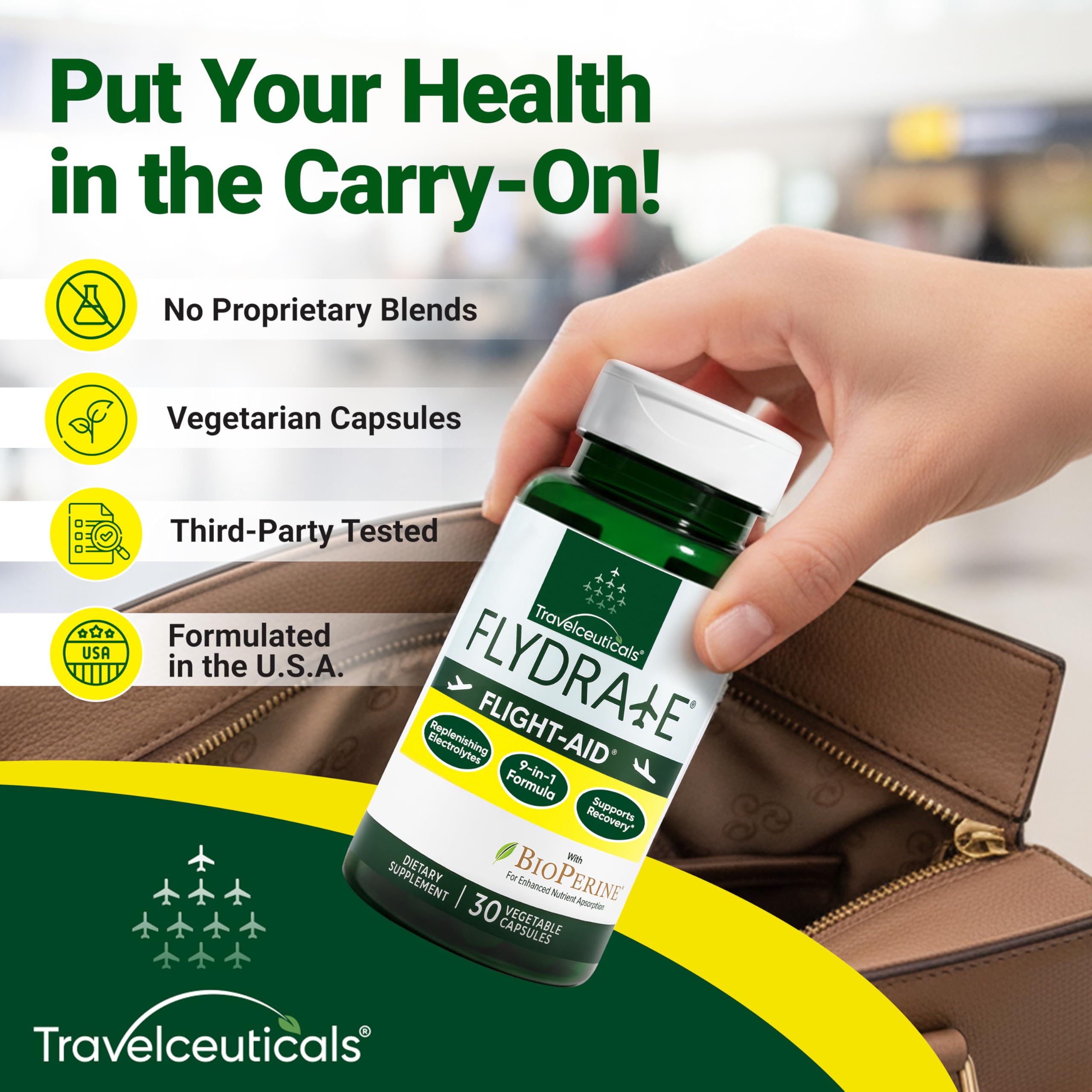 Flight-Aid | Replenishing Electrolyte Hydration Capsules Made for Travel, Jet Lag, Fatigue & Recovery | 9-in-1 Formula with Essential Electrolytes, Vitamins, Minerals & Bioperine® | 30 Capsules Flydrate buy australia supplements