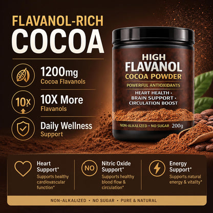 High Flavanol Cocoa Powder, Flavanol Rich Cocoa Powder– 1200mg Cocoa Flavanols – 10X More Flavanols – Supports Heart Health, Nitric Oxide & Energy NUEVIDA