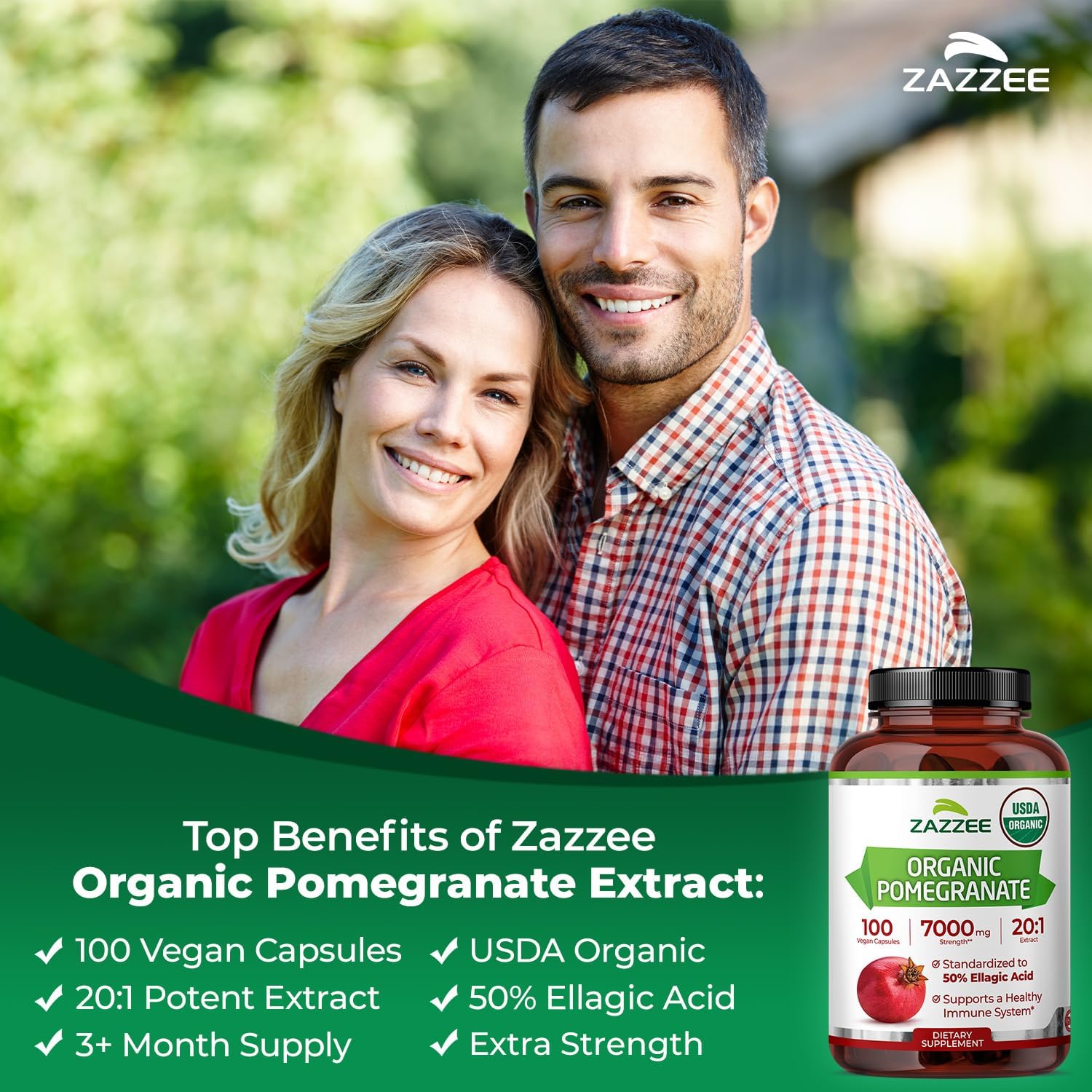 Zazzee USDA Organic Pomegranate 20:1 Extract, 50% Ellagic Acid 100 Capsules | Vegan, 3+ Month Supply, Punica Granatum, Antioxidant, Immune & Polyphenol Support, All-Natural, Non-GMO, Made in the USA Gsupps Australia