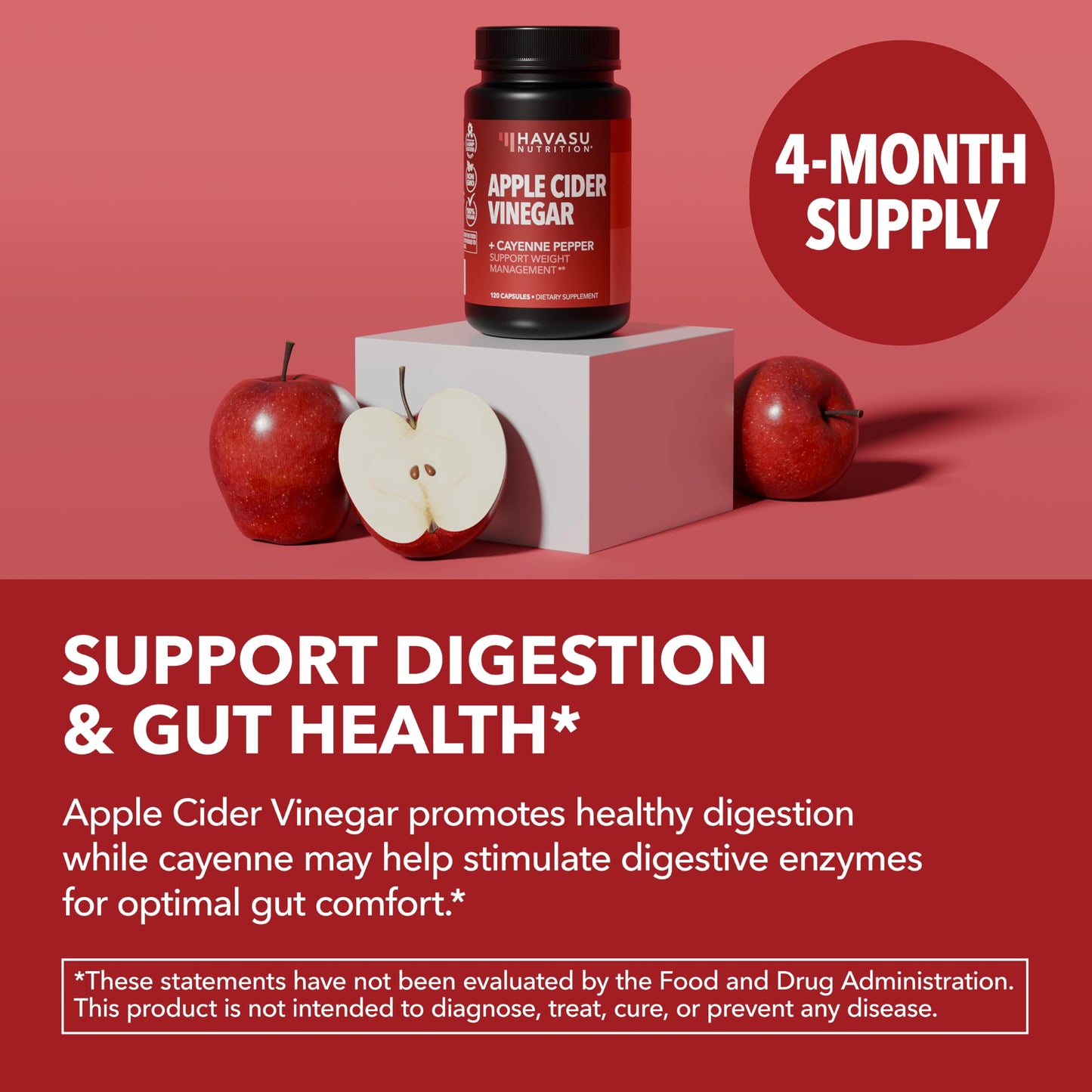 Apple Cider Vinegar Capsules with Cayenne Pepper, 60 Count, 2-Month Supply | 500mg ACV Per Serving for Appetite, Cravings, and Bloating Relief, Vegan, Non-GMO, Easy-to-Take Capsules, 60-Day Supply Gsupps Australia