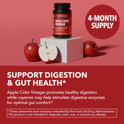 Apple Cider Vinegar Capsules with Cayenne Pepper, 60 Count, 2-Month Supply | 500mg ACV Per Serving for Appetite, Cravings, and Bloating Relief, Vegan, Non-GMO, Easy-to-Take Capsules, 60-Day Supply Gsupps Australia