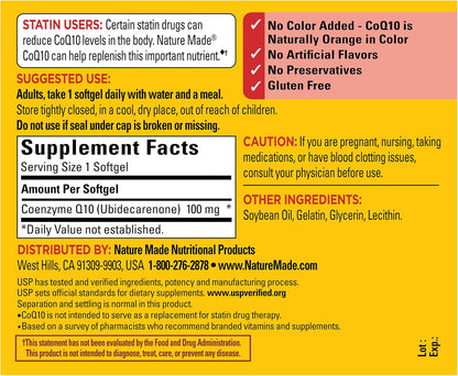 Nature Made CoQ10 100mg Softgels for Heart Health Support, 120 Softgels | Co Q 10 Supplement for Women and Men, Dietary Supplement that Provides Antioxidant Support, 120 Day Supply Gsupps Australia