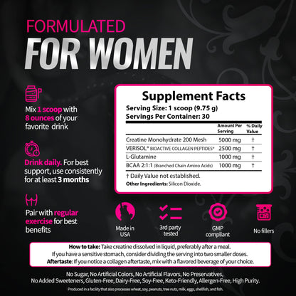 Bold Buns Creatine for Women – Booty Builder Supplement with Collagen & BCAA – Supports Muscle Development, Post-Workout Recovery, Skin Elasticity Bold Buns