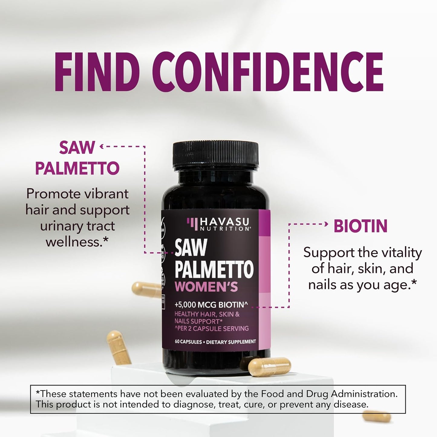 Saw Palmetto for Women with Bitoin 5000mcg Per Serving, 30-Day Supply | Vegan, Non-GMO DHT Blocker for Women for Hair, Skin and Nails, Saw Palmetto Extract with Biotin for Thicker Looking Hair Gsupps Australia