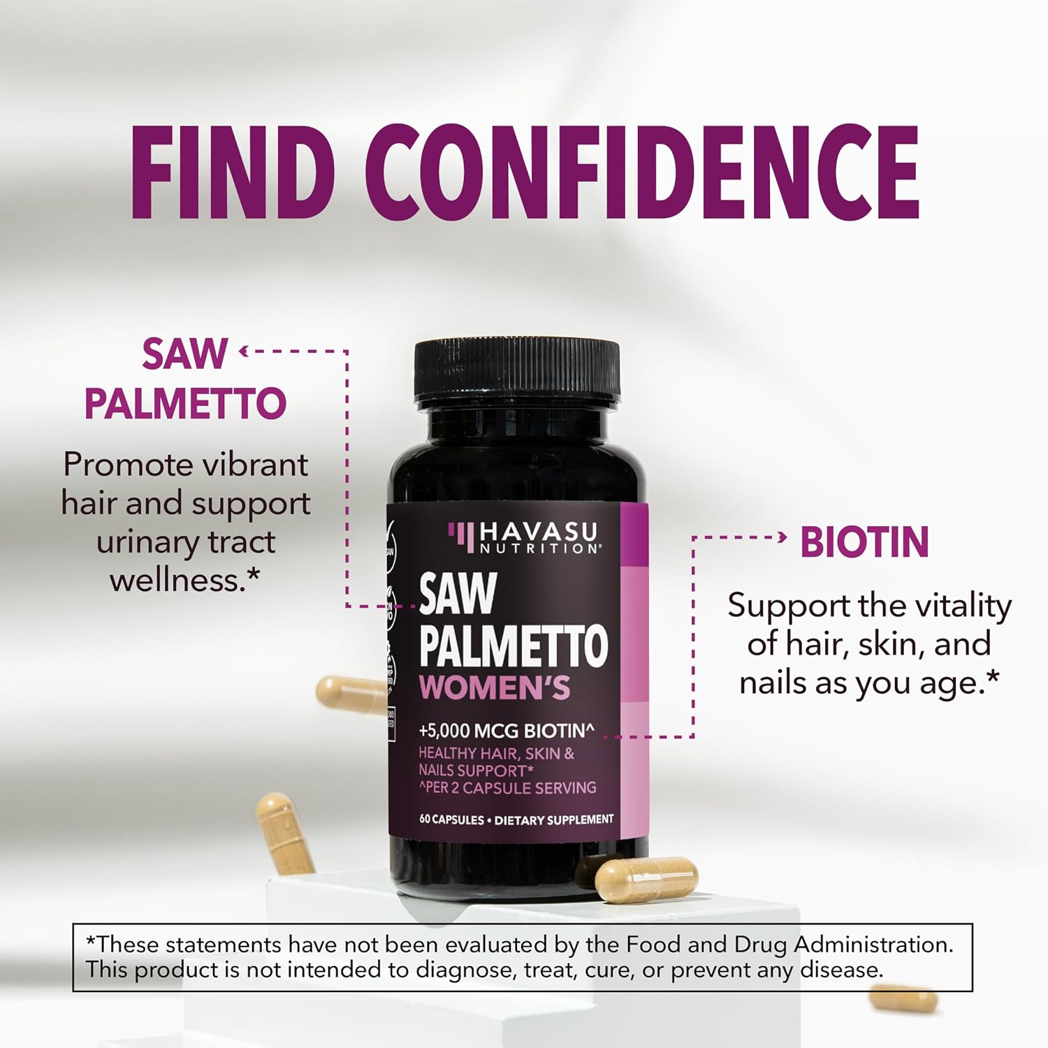 Saw Palmetto for Women with Bitoin 5000mcg Per Serving, 30-Day Supply | Vegan, Non-GMO DHT Blocker for Women for Hair, Skin and Nails, Saw Palmetto Extract with Biotin for Thicker Looking Hair Gsupps Australia