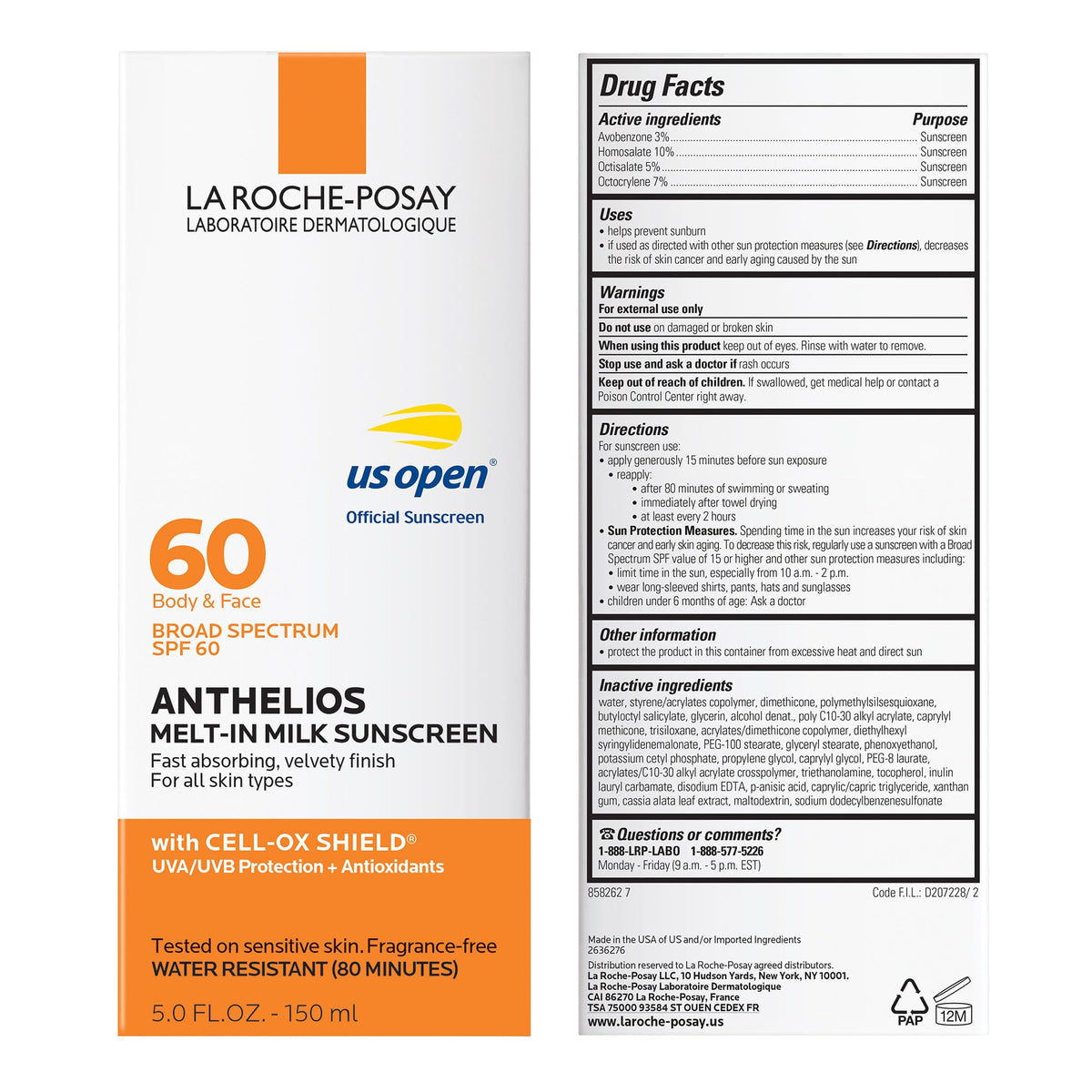 La Roche-Posay Anthelios Melt-In Milk SPF 60 Sunscreen for Face & Body, 5oz La Roche-Posay