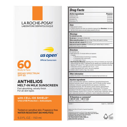 La Roche-Posay Anthelios Melt-In Milk SPF 60 Sunscreen for Face & Body, 5oz La Roche-Posay