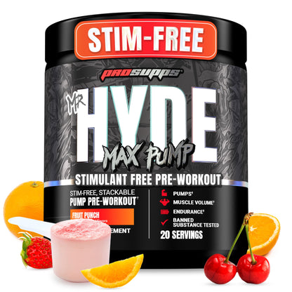 ProSupps Mr. Hyde Max Pump Pre Workout Powder - Stim-Free Preworkout Supports Blood Flow, Muscle Volume & Endurance - Caffeine-Free Nitric Oxide Gym & Fitness Supplements (Blue Razz, 20 Servings)