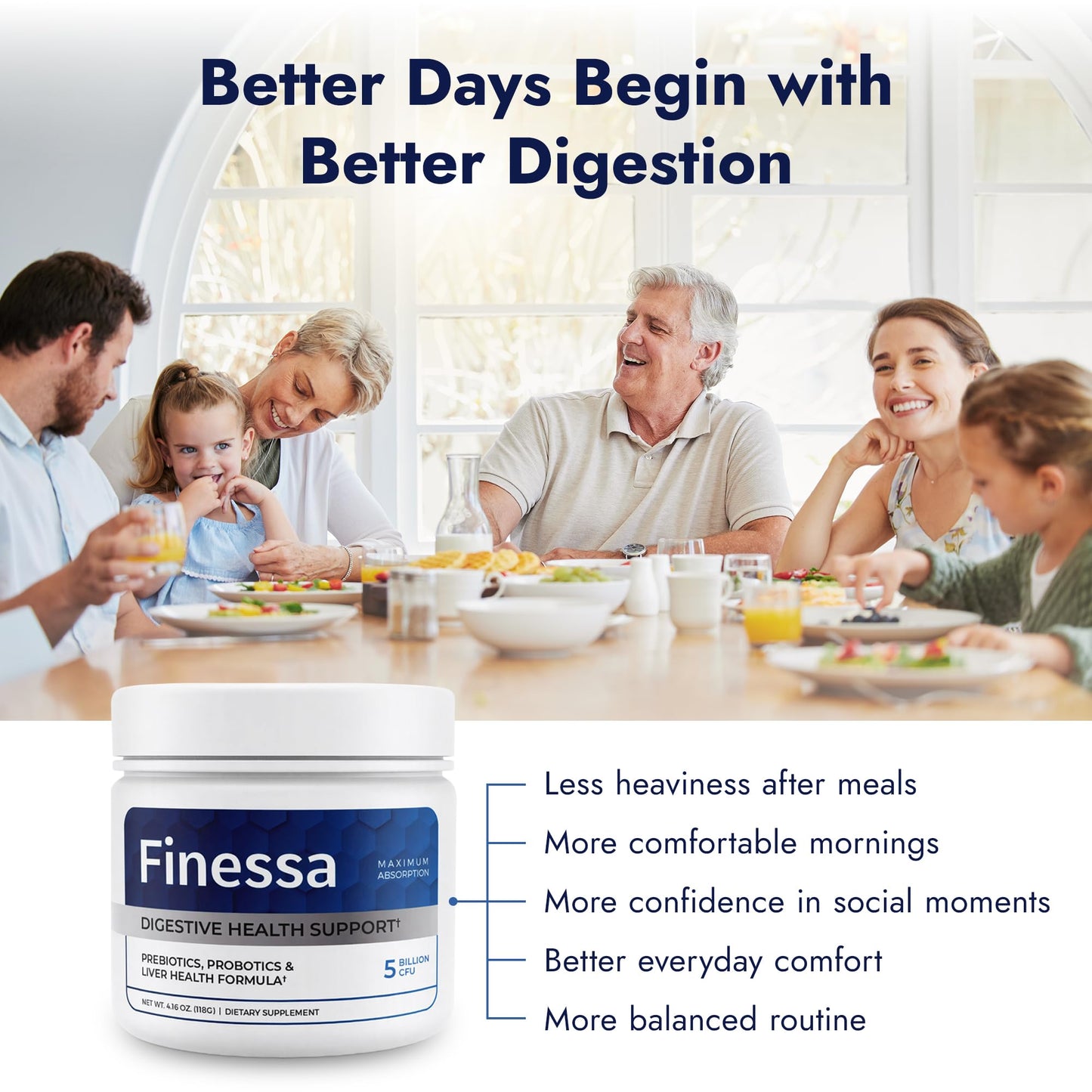 Finessa Digestive Probiotic Drink - 2in1 Digestive Health, Liver Cleanse Detox & Repair | Constipation, Gas and Bloating Relief | Gut Health Blend with Prebiotics & Probiotics Finessa