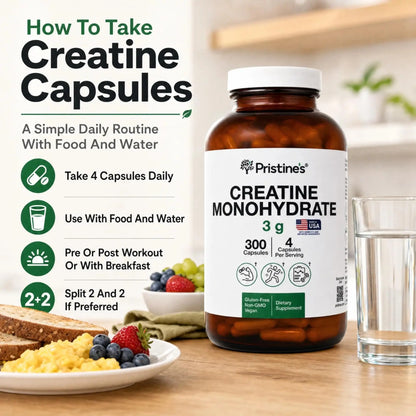 PRISTINE'S Creatine Monohydrate Capsules for Women & Men - NSF Certified 75 Day Supply 3G Creatine Pills for Women - Cognitive & Athletic Performance Support PRISTINE'S