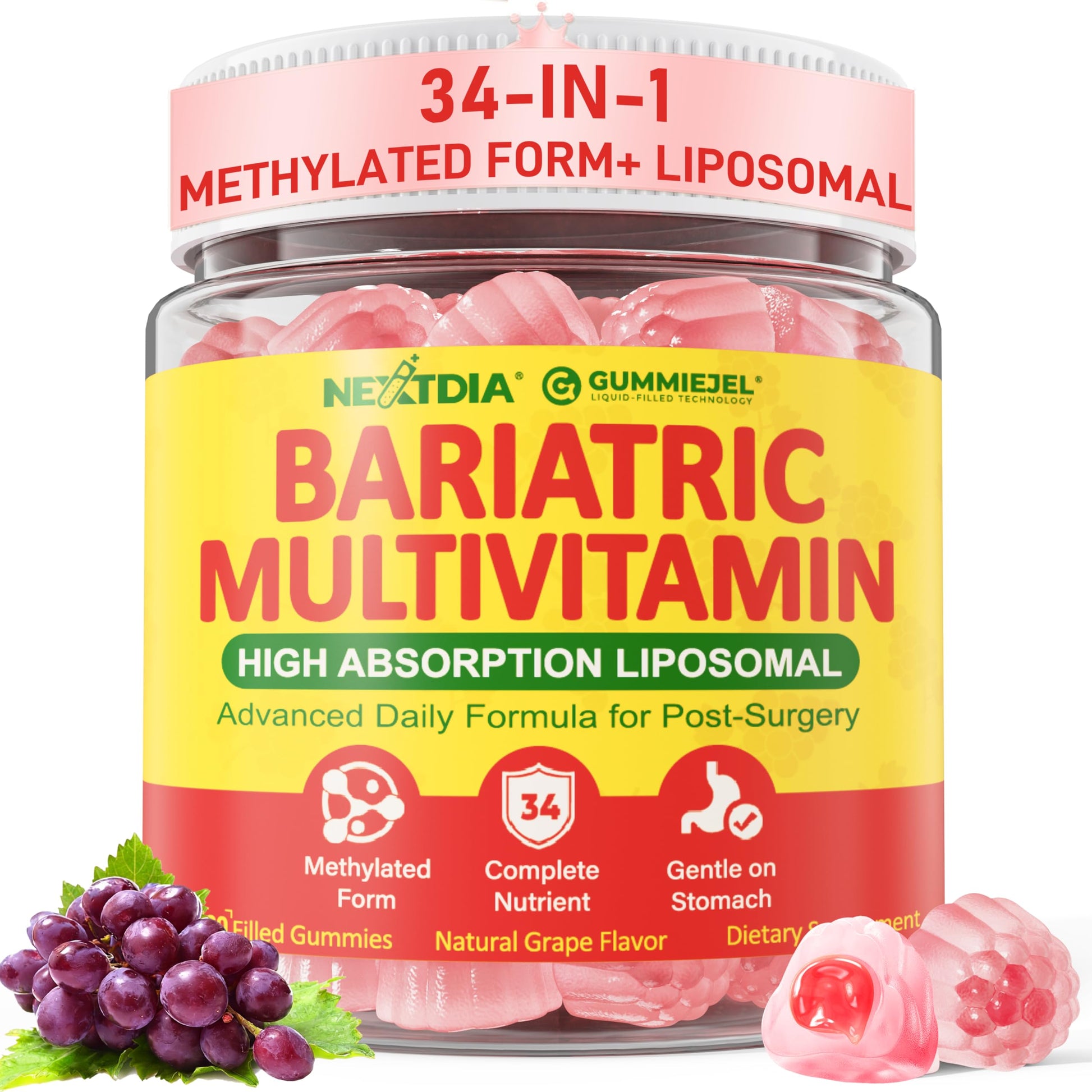 Liposomal Methylated Bariatric Multivitamin Gummies with Iron for Women & Men, High Absorption Multivitamin w/CoQ 10, Probiotic, Digestive Enzymes Support Gastric Bypass & Sleeve Recover, Energy,1Pack Nextdia buy australia supplements