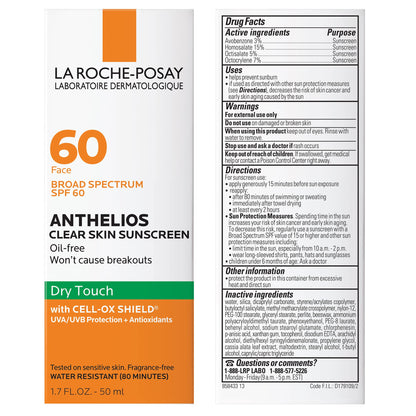 La Roche-Posay Anthelios Clear Skin Oil Free Face Sunscreen, SPF 60 1.7oz La Roche-Posay