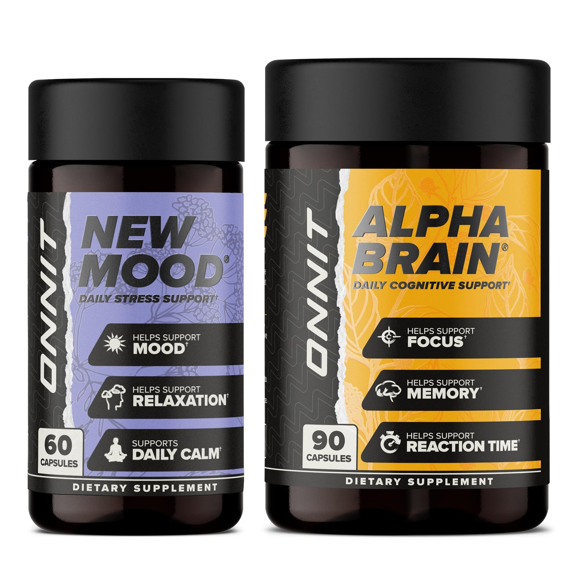ONNIT Cognitive & Mood Support Bundle: Alpha Brain Nootropic Capsules (90 Count) + New Mood Stress Support Capsules (60 Count), IGEN Non-GMO Tested Focus, Clarity, Relaxation & Sleep, Pack of 2 ONNIT buy australia supplements
