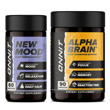 ONNIT Cognitive & Mood Support Bundle: Alpha Brain Nootropic Capsules (90 Count) + New Mood Stress Support Capsules (60 Count), IGEN Non-GMO Tested Focus, Clarity, Relaxation & Sleep, Pack of 2 ONNIT buy australia supplements