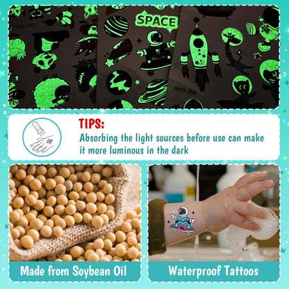 Partywind Luminous Temporary Tattoos for Kids, Glow Party Supplies PARTYWIND