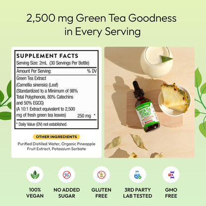 Green Tea 10:1 Extract 50% EGCG - Green Tea Liquid Drops - Vegan, 4X More Powerful Than Pills & Capsules - 2oz Antioxidant & Immune Supplement Drops Of Nature