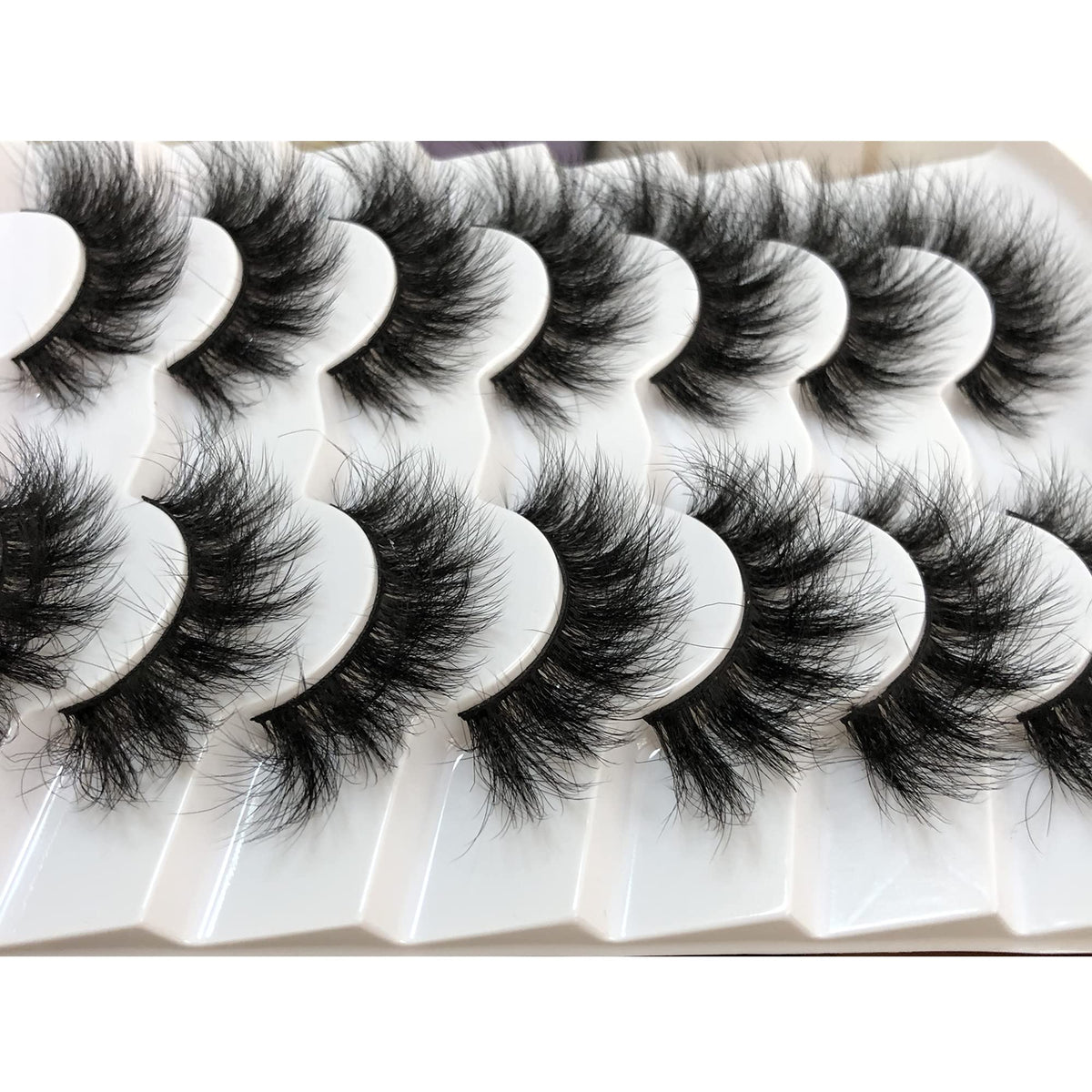 Pooplunch False Eyelashes Faux Mink Lashes Cat-Eye Look 18MM Wispy Long 8D Volume Fake Eyelash Strips 7 Pairs Pack Pooplunch
