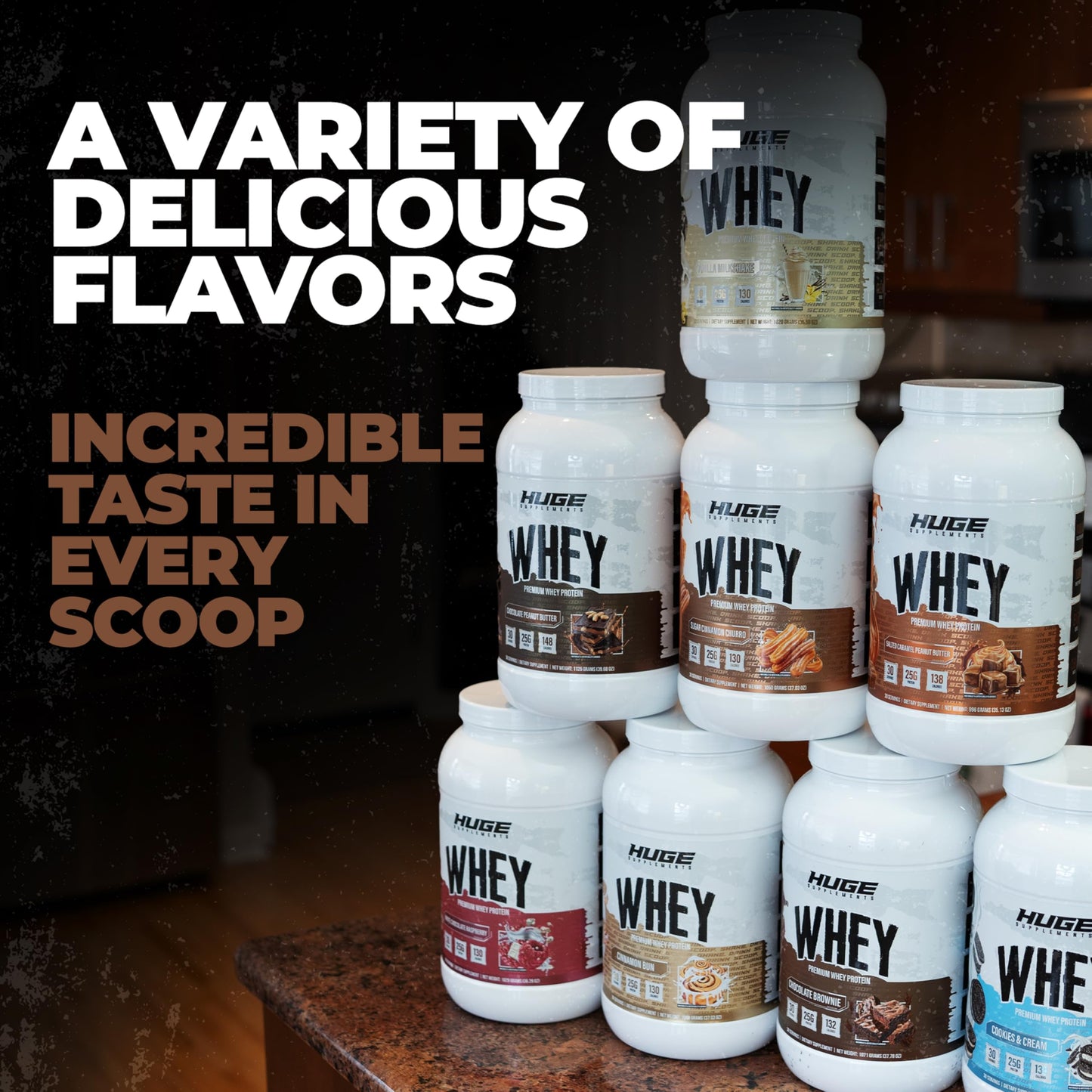 Huge Whey, Protein Powder for Muscle Gain, 25g Protein, 12g EAAs, Supports Muscle Growth, Performance & Recovery (Chocolate Brownie, 30 Servings)