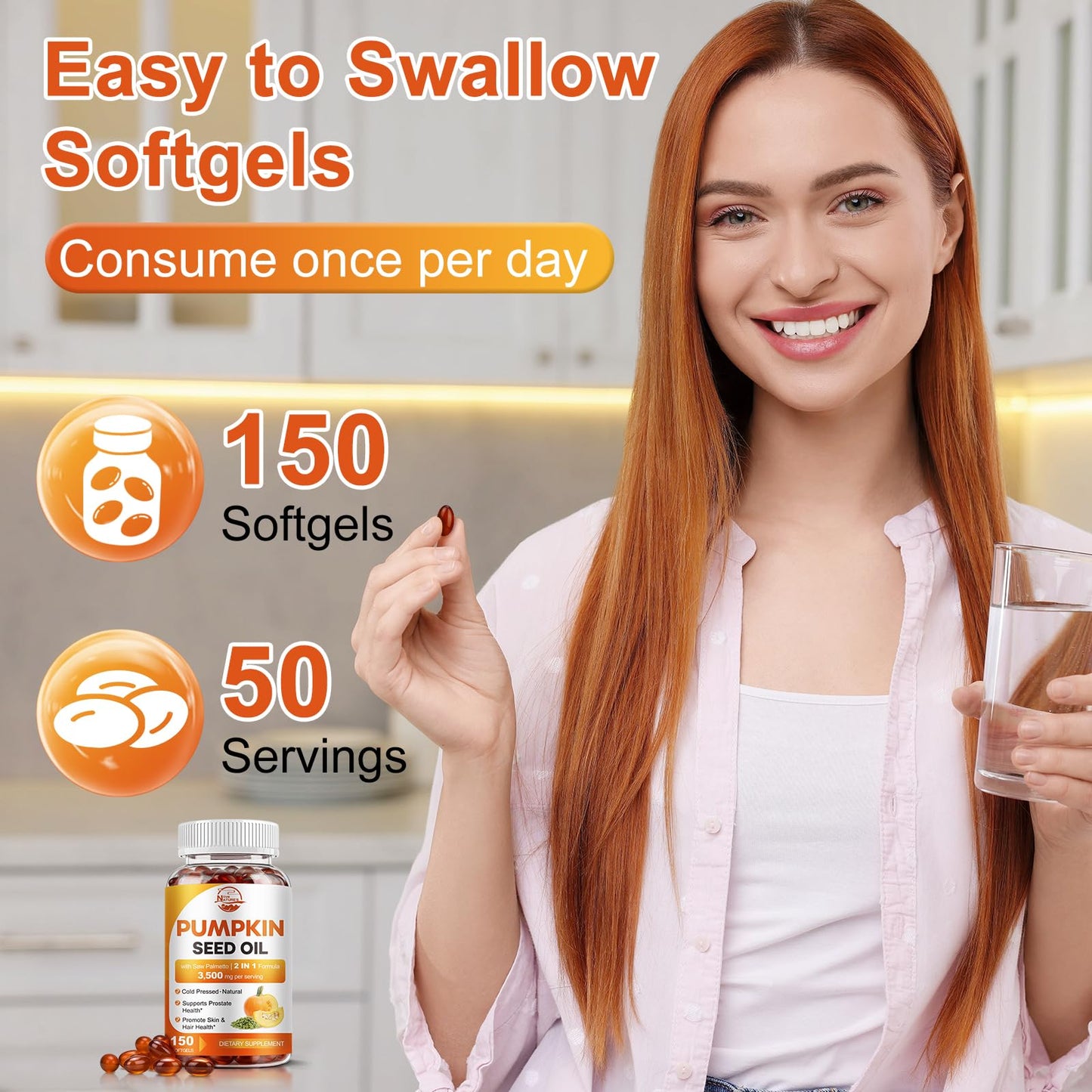 Pumpkin Seed Oil with Saw Palmetto, 3500mg Max Strength per Serving, 150 Softgels, Cold-Pressed with Essential Fatty Acids & Phytosterols, Supports Immune Nature's live