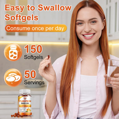 Pumpkin Seed Oil with Saw Palmetto, 3500mg Max Strength per Serving, 150 Softgels, Cold-Pressed with Essential Fatty Acids & Phytosterols, Supports Immune Nature's live