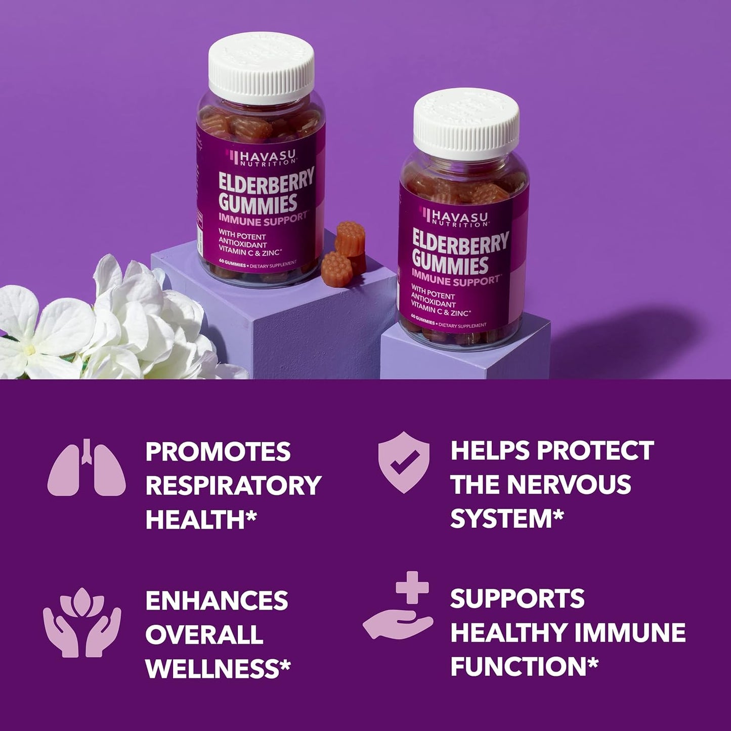 Sambucus Elderberry Gummies with Vitamin C & Zinc, Berry, 30 Servings | Vegan, Non-GMO, Gluten Free Elderberry Gummies, 100mg Extract Per Serving for Immune Support and Wellness Defense, 60 Count Gsupps Australia
