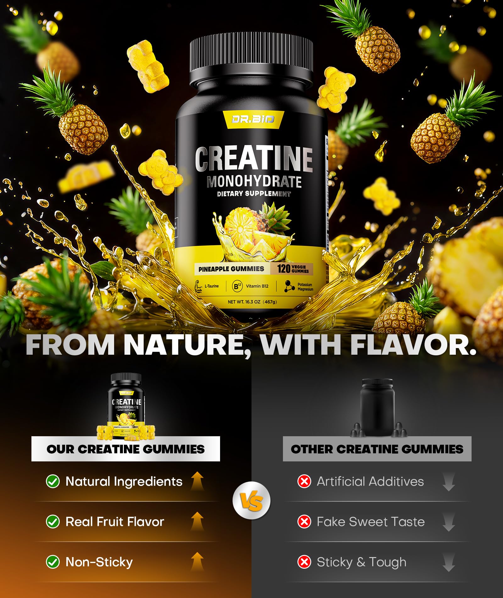 Instant Boost Creatine Monohydrate Gummies, Complex Formula with Real 5000mg Creatine, L-Taurine, B12, Mg & K, Pre-Workout Creatine for Women & Men to Support Energy DR.BIO buy australia supplements
