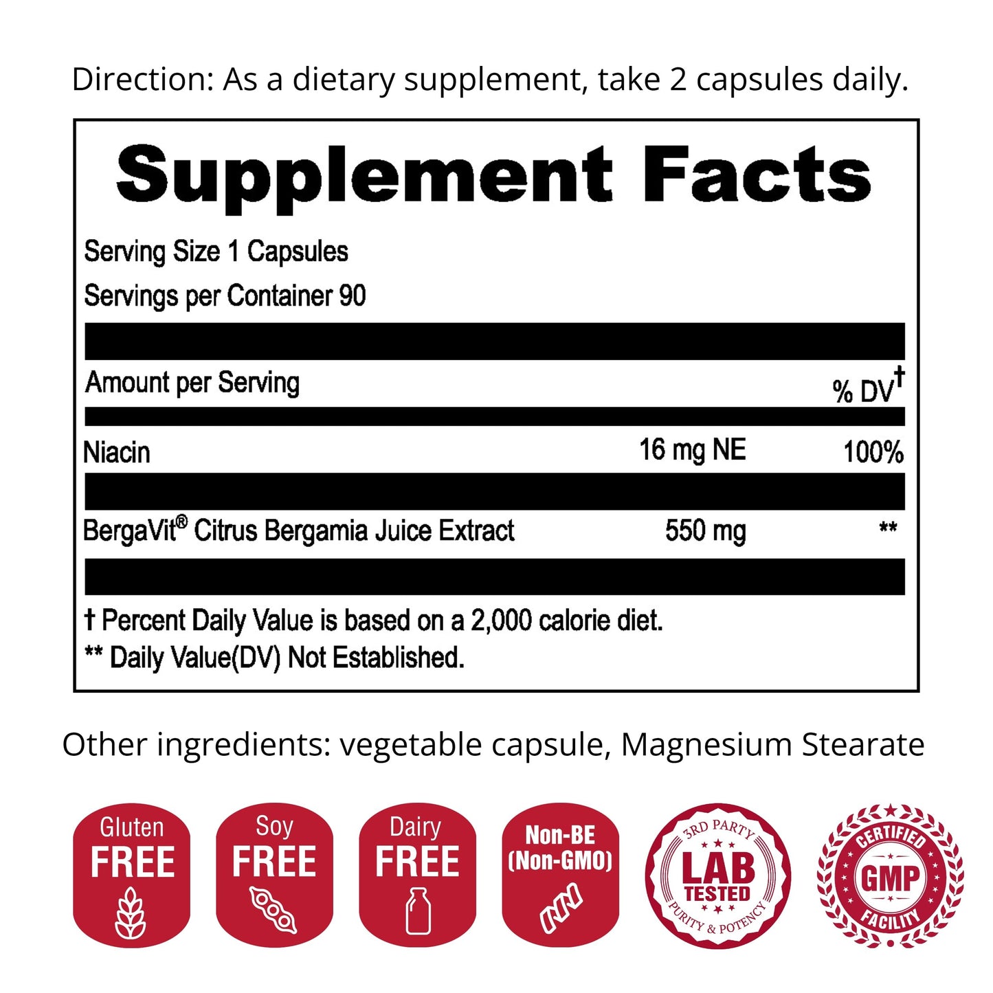 UpNourish BERGAVIT Citrus Bergamot Cholesterol Supplement - Italian Citrus Bergamot Extract 550mg for Women and Men 90 Vegan Capsules UpNourish